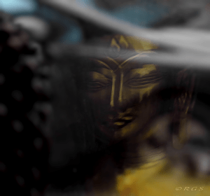 Reflection of Buddha in window