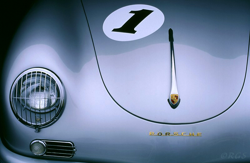 Blue 356 Porsche with number one on it